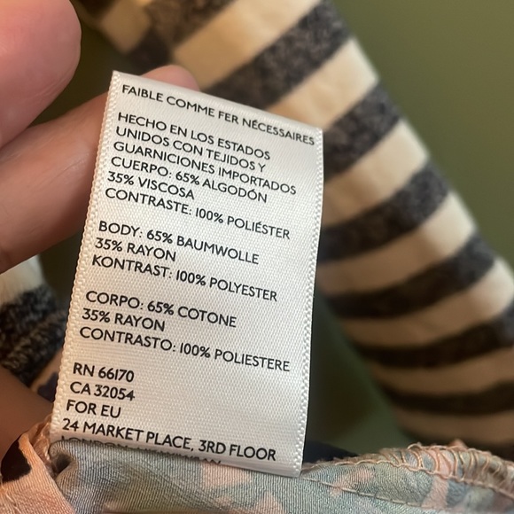 2/$20 Anthro Postmark Ginny Pullover Striped Top Floral Mixed Media Blouse Sz S - Picture 7 of 9